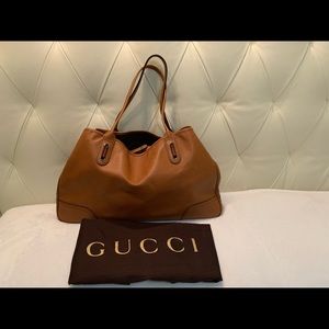 Gucci Pre-Owned Brown Tan Leather Tote Handbag